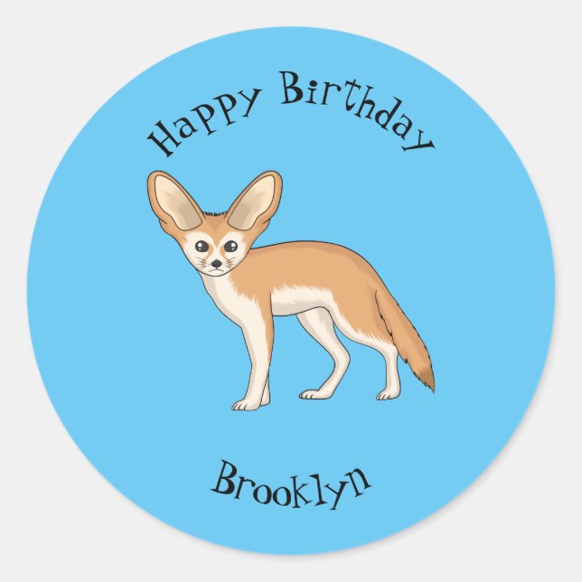 Fennec fox cartoon illustration  classic round sticker (Front)