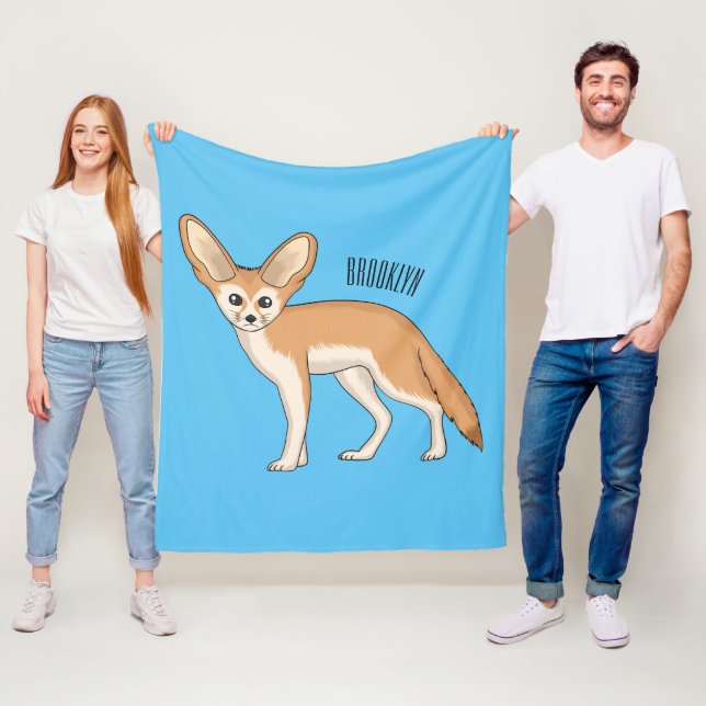 Fennec fox cartoon illustration fleece blanket (In Situ)