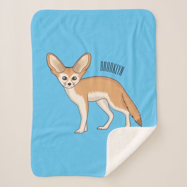 Fennec fox cartoon illustration sherpa blanket (Front)