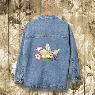 Fennec Fox Flowers Cute Denim Jacket