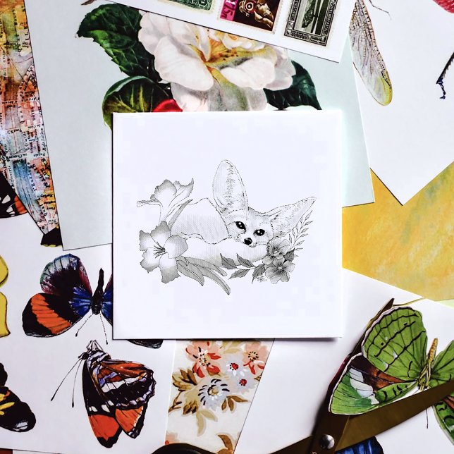 Fennec Fox Flowers Cute Rubber Stamp (Creator Uploaded)