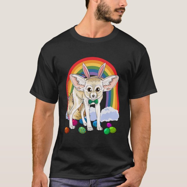Fennec Fox Happy Easter Eggs Bunny T-Shirt (Front)