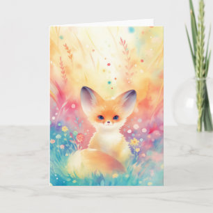 Fennec Fox in a Dreamy Wildflower Field Card