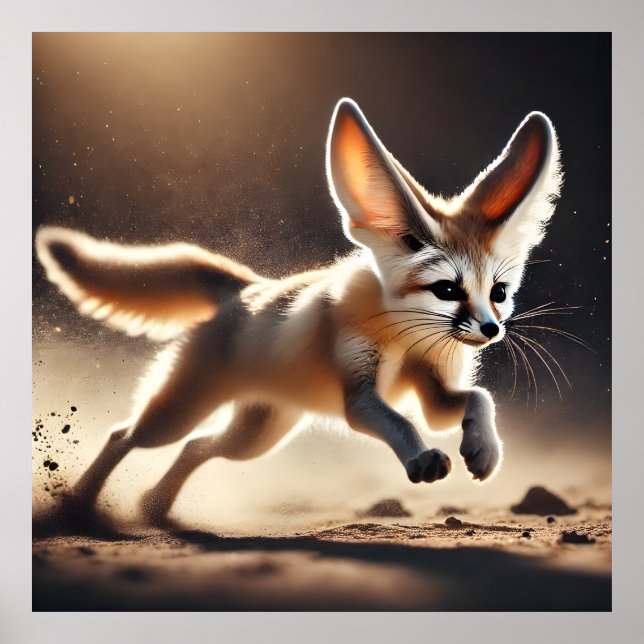Fennec Fox in Motion Dynamic Desert Wildlife Poste Poster (Front)