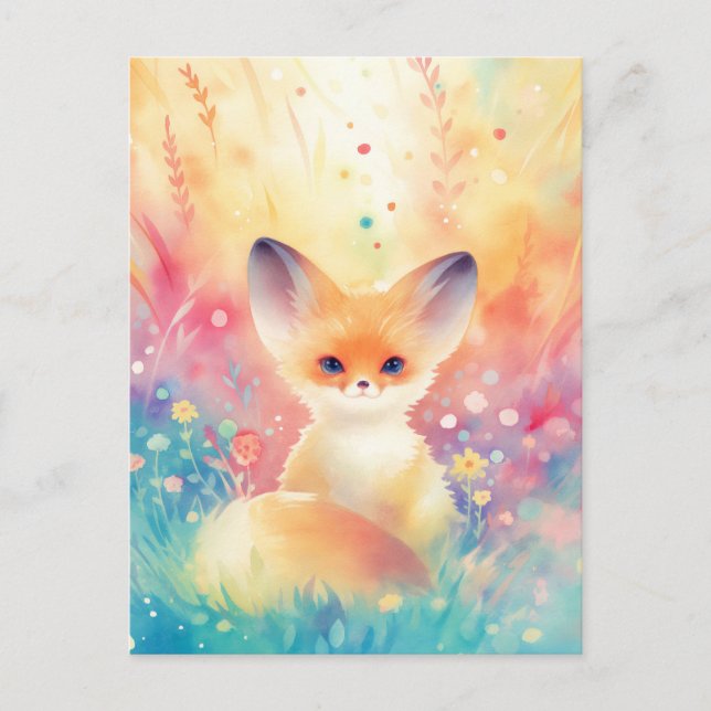 Fennec Fox in Sun Drenched Wildflower Meadow Postcard (Front)