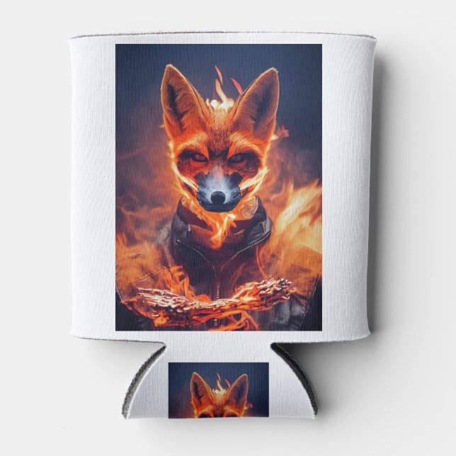 Fennec Fox on Fire Can Cooler (Front)