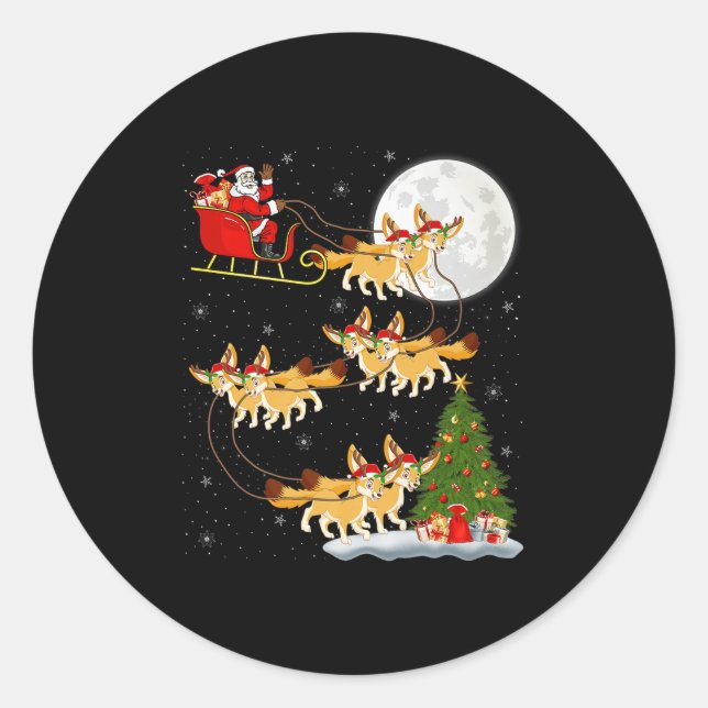 Fennec Fox Santa Sleigh Flying Funny Magical Chris Classic Round Sticker (Front)