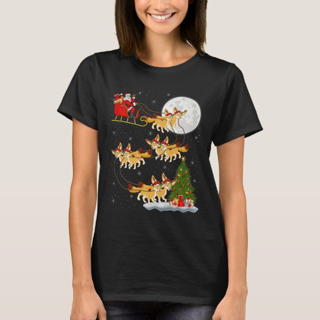 Fennec Fox Santa Sleigh Flying Funny Magical Chris T-Shirt (Front)