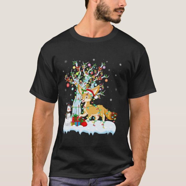 Fennec Fox Xmas Lighting Tree Santa Hat Fennec Fox T-Shirt (Front)