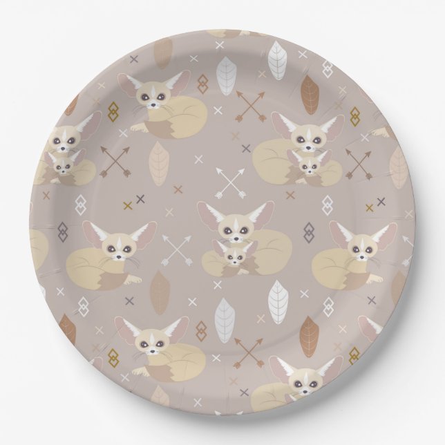 Fennec Foxes Arrows and Feathers Paper Plate (Front)