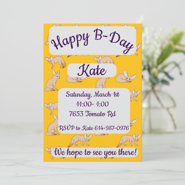 Fennec Foxes Happy Birthday Invitation (Standing Front)