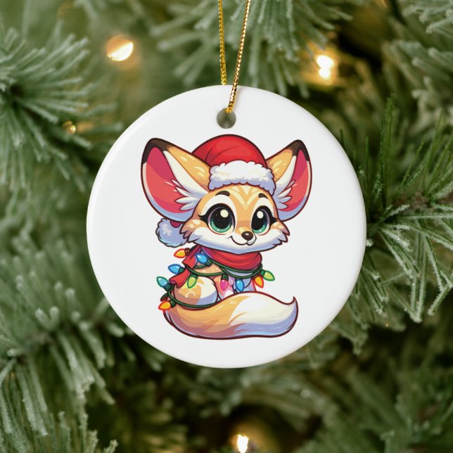 Fennec Merry Christmas Winter Animals Cute Fennecs Ceramic Tree Decoration (Tree)