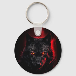 Fenrir - Black Wolf with Red Eyes Key Ring
