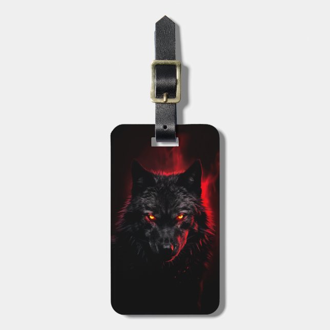 Fenrir - Black Wolf with Red Eyes Luggage Tag (Front Vertical)