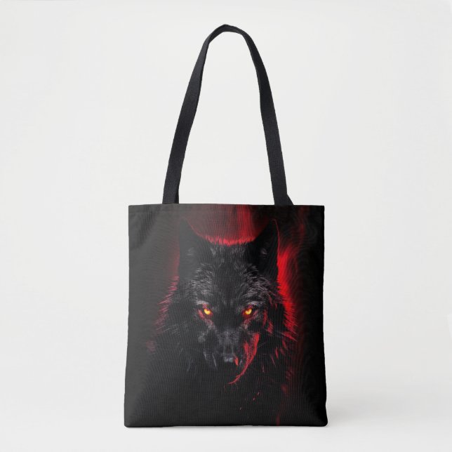 Fenrir - Black Wolf with Red Eyes Tote Bag (Front)