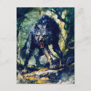 Fenrir Wolf Chained in Mystical Scene Holiday Postcard