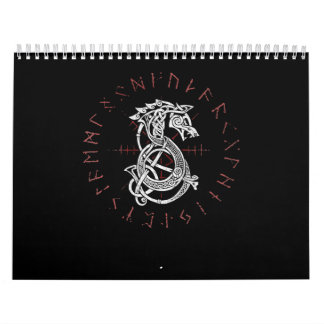 Fenrir Wolf Of Odin Celtic Norse Runes Distressed Calendar