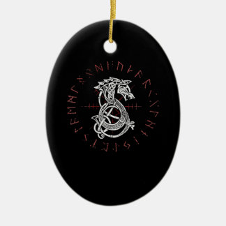 Fenrir Wolf Of Odin Celtic Norse Runes Distressed Ceramic Tree Decoration