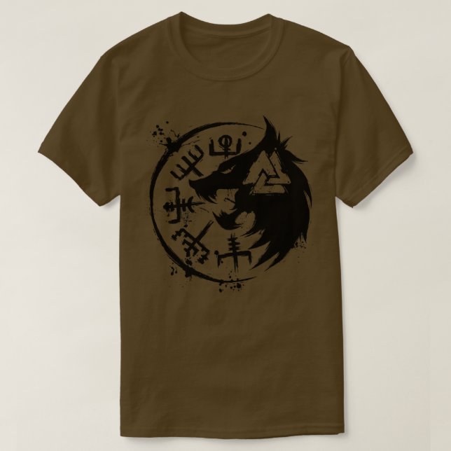 Fenrir Wolf Vegvisir Valknut T-Shirt (Design Front)