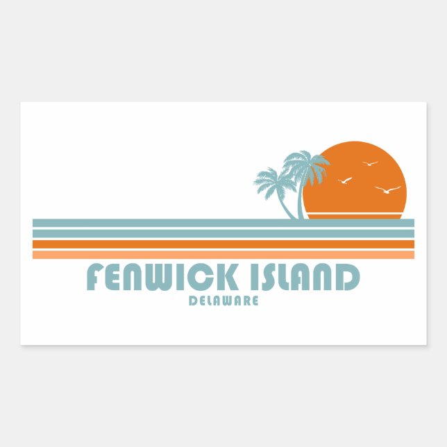 Fenwick Island Delaware Sun Palm Trees Rectangular Sticker (Front)