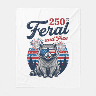 Feral 250 and Free Racoon Patriotic Vector Design Fleece Blanket