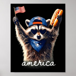 Feral Aamerican Racoon Funny 4th Of July Graphic Poster