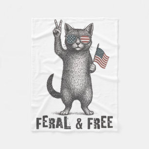 Feral &amp; Free Cat Funny 4th Of July  Fleece Blanket