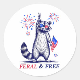 Feral & Free Funny Patriotic Racoon Feral And Classic Round Sticker