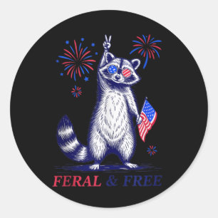 Feral & Free Funny Patriotic Racoon Feral And Classic Round Sticker
