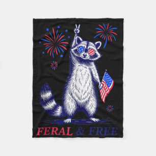 Feral & Free Funny Patriotic Racoon Feral And Fleece Blanket