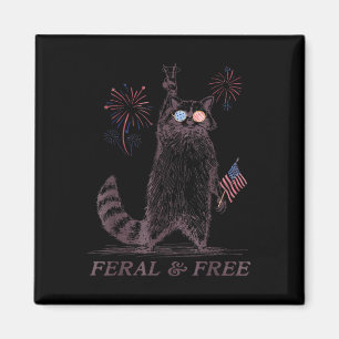 Feral &amp; Free Funny Patriotic Racoon Feral And  Magnet
