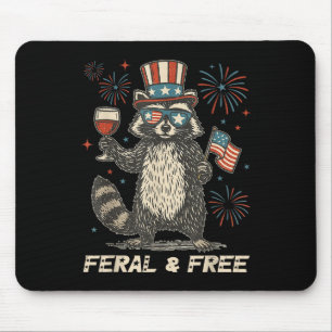 Feral & Free Funny Patriotic Racoon Feral And Mouse Pad