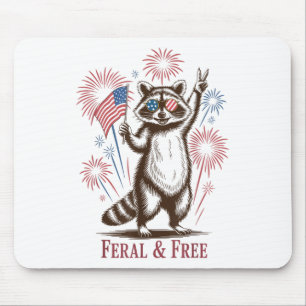 Feral &amp; Free Funny Patriotic Racoon Feral And  Mouse Pad