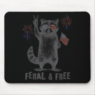 Feral &amp; Free Funny Patriotic Racoon Feral And  Mouse Pad