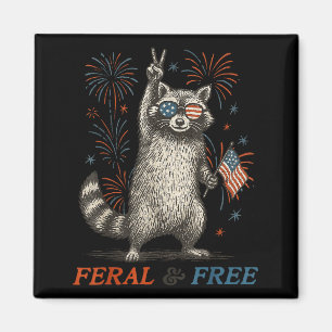 Feral &amp; Funny 4th July Patriotic Racoon Feral  Magnet