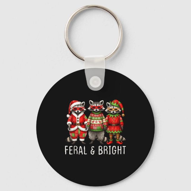Feral And Bright Raccoon Santa Christmas Holiday T Key Ring (Front)