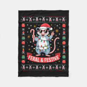 Feral And Festive Ossum Christmas Sweater  Fleece Blanket
