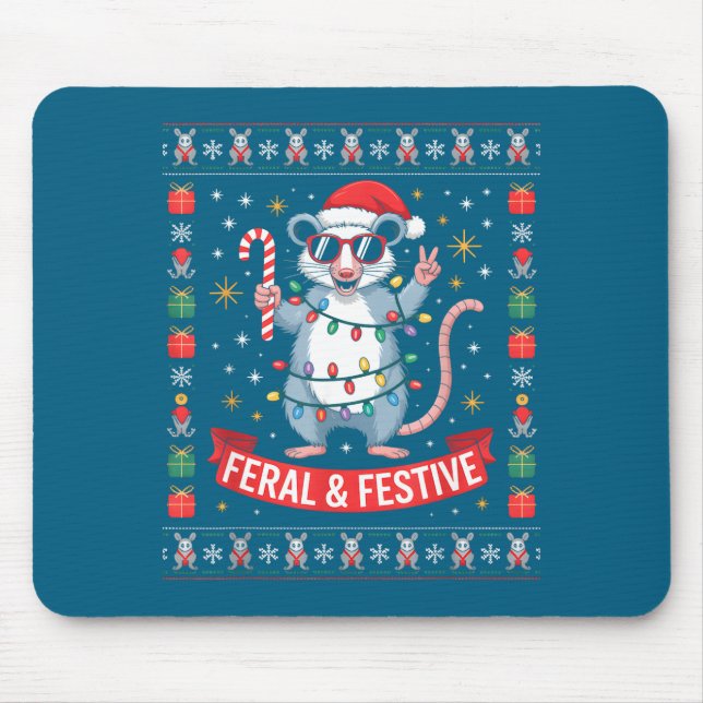 Feral And Festive Ossum Christmas Sweater  Mouse Pad (Front)