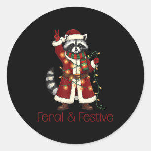Feral And Festive Raccoon Funny Christmas  Classic Round Sticker