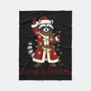 Feral And Festive Raccoon Funny Christmas  Fleece Blanket