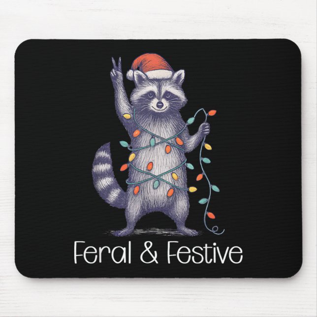Feral And Festive Raccoon, Funny Christmas  Mouse Pad (Front)