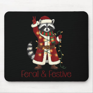Feral And Festive Raccoon Funny Christmas Mouse Pad