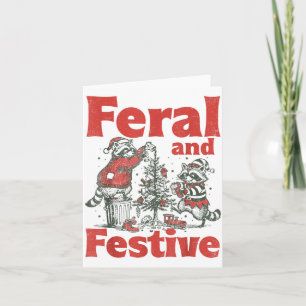 Feral And Festive Raccoon Santa Christmas Holiday  Card