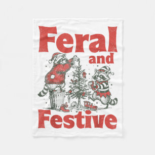 Feral And Festive Raccoon Santa Christmas Holiday  Fleece Blanket