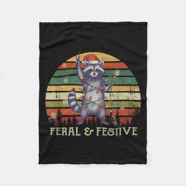 Feral And Festive Raccoon Santa Christmas Holiday  Fleece Blanket (Front)