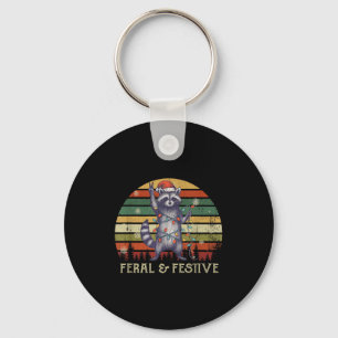 Feral And Festive Raccoon Santa Christmas Holiday Key Ring