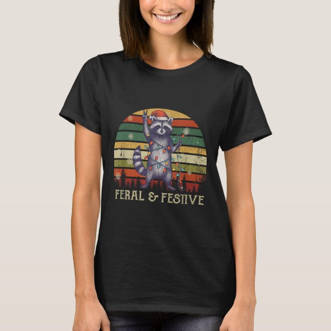Feral And Festive Raccoon Santa Christmas Holiday  T-Shirt (Front)
