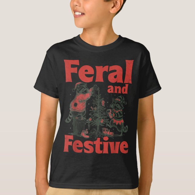 Feral And Festive Raccoon Santa Christmas Holiday  T-Shirt (Front)