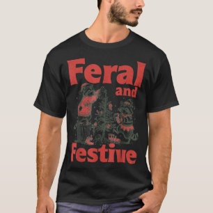 Feral And Festive Raccoon Santa Christmas Holiday T-Shirt