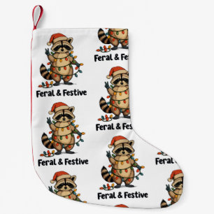 Feral And Festive Racoon Christmas Xmas Lights Small Christmas Stocking